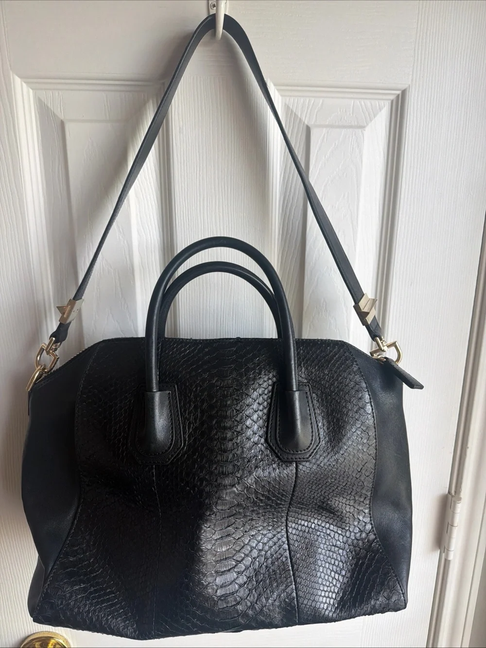 Givenchy Black Textured Leather Satchel with Gold Hardware